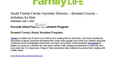 Bcl Storytimes Named Family Life Favorite 2020